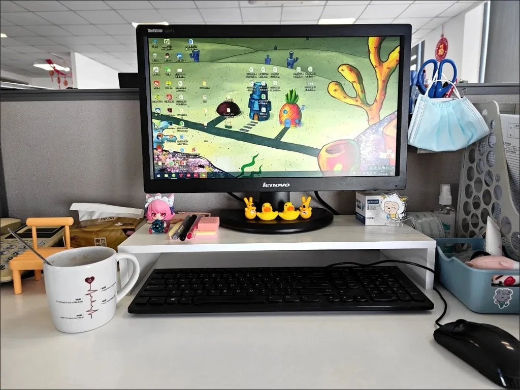 Rehausseur d'écran de bureau — support moniteur ergonomique avec rangement